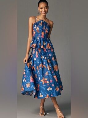 Farm Rio Pintuck Cotton Midi Skirt